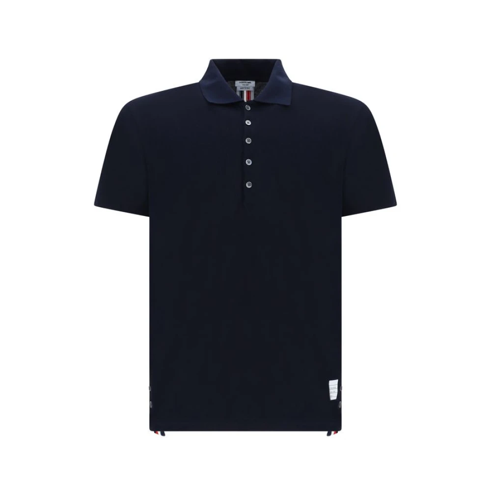 Thom Browne Men's Blue Striped Detail Cotton Polo - Polo Shirts - L- Tops