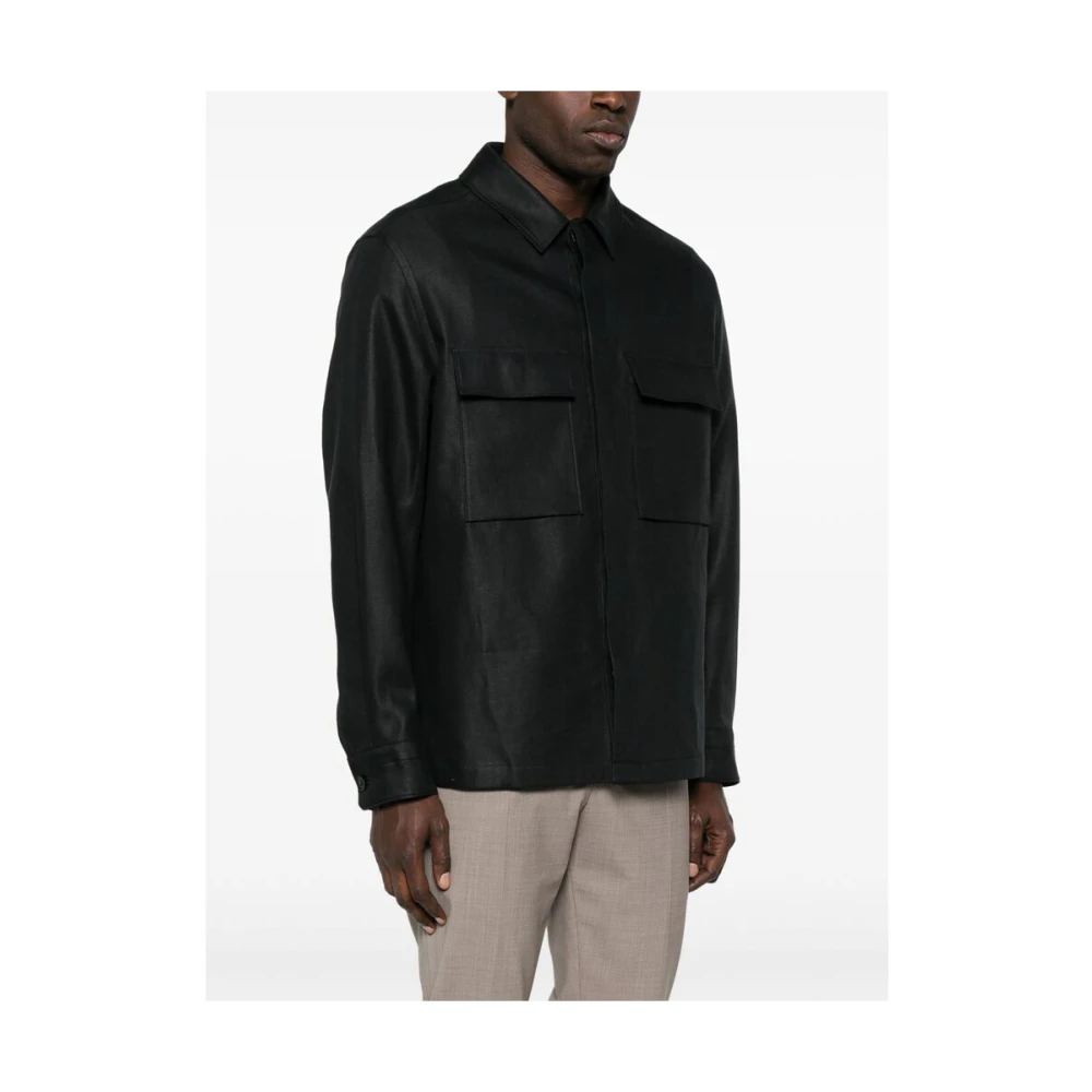 Ermenegildo Zegna Zwarte Knoopshirt met Zakken Black Heren