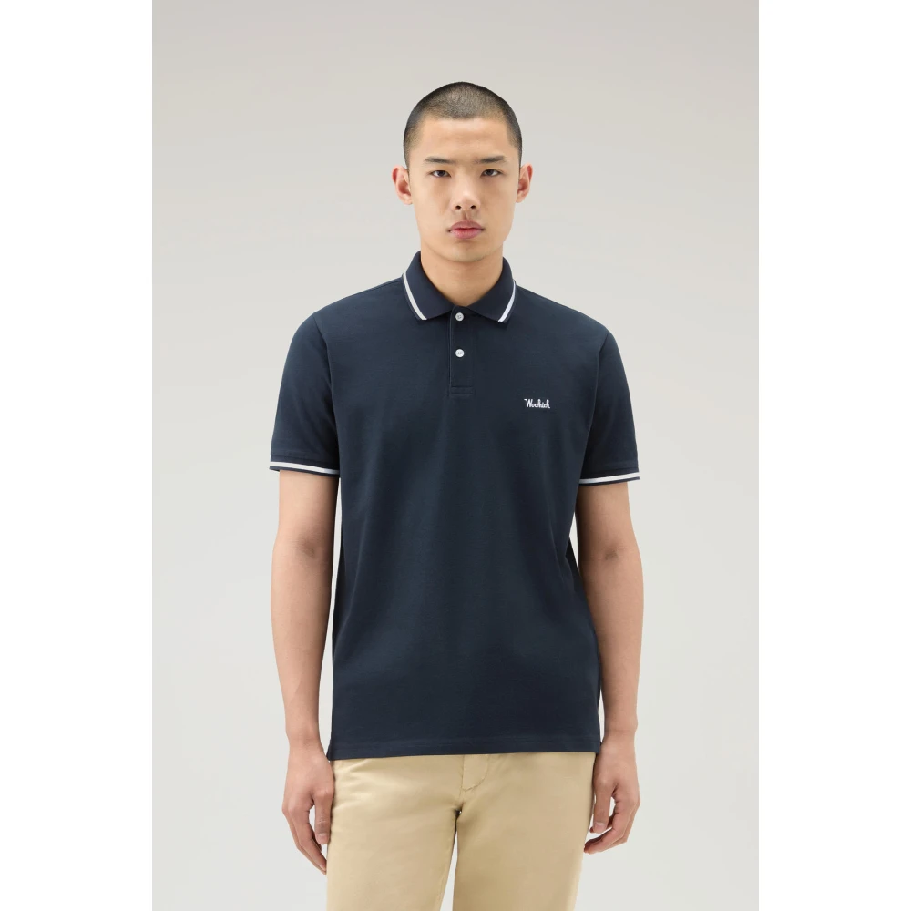 Woolrich Grafische Polo Shirt met Gestreepte Details Blue Heren