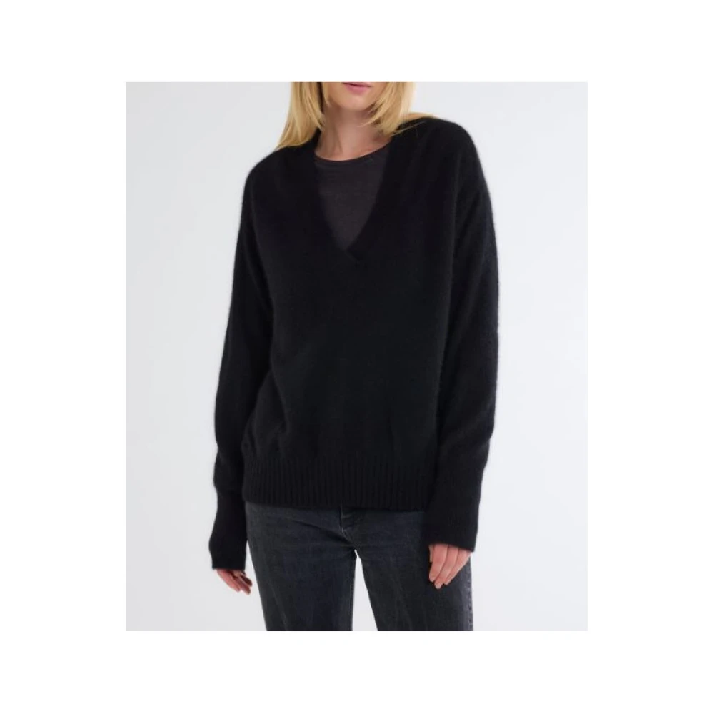 majestic filatures Wasbeer Wol V-hals Trui Black Dames