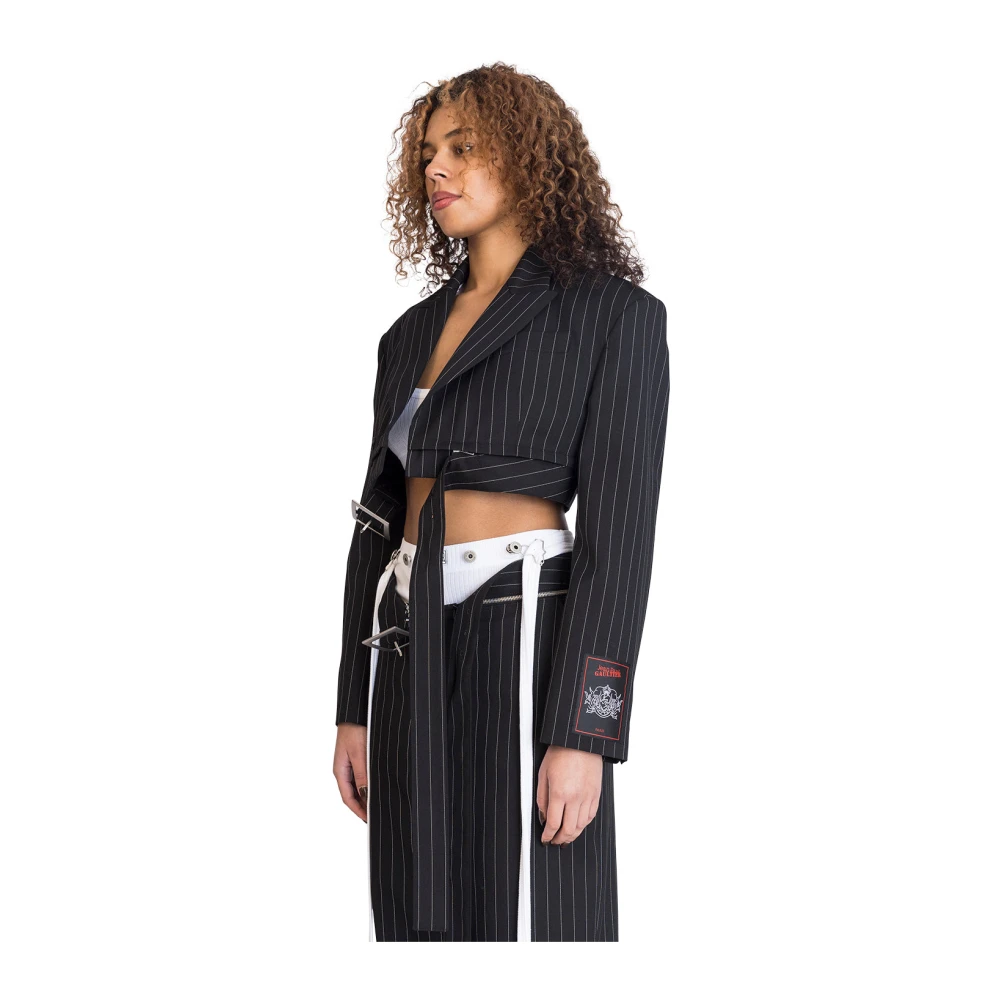Jean Paul Gaultier Geblokte Riemjas Zwart Wit Black Dames