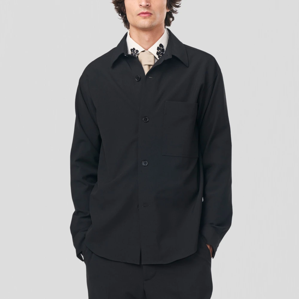 Nn07 Zwarte Overshirt met Logoknoppen Black Heren