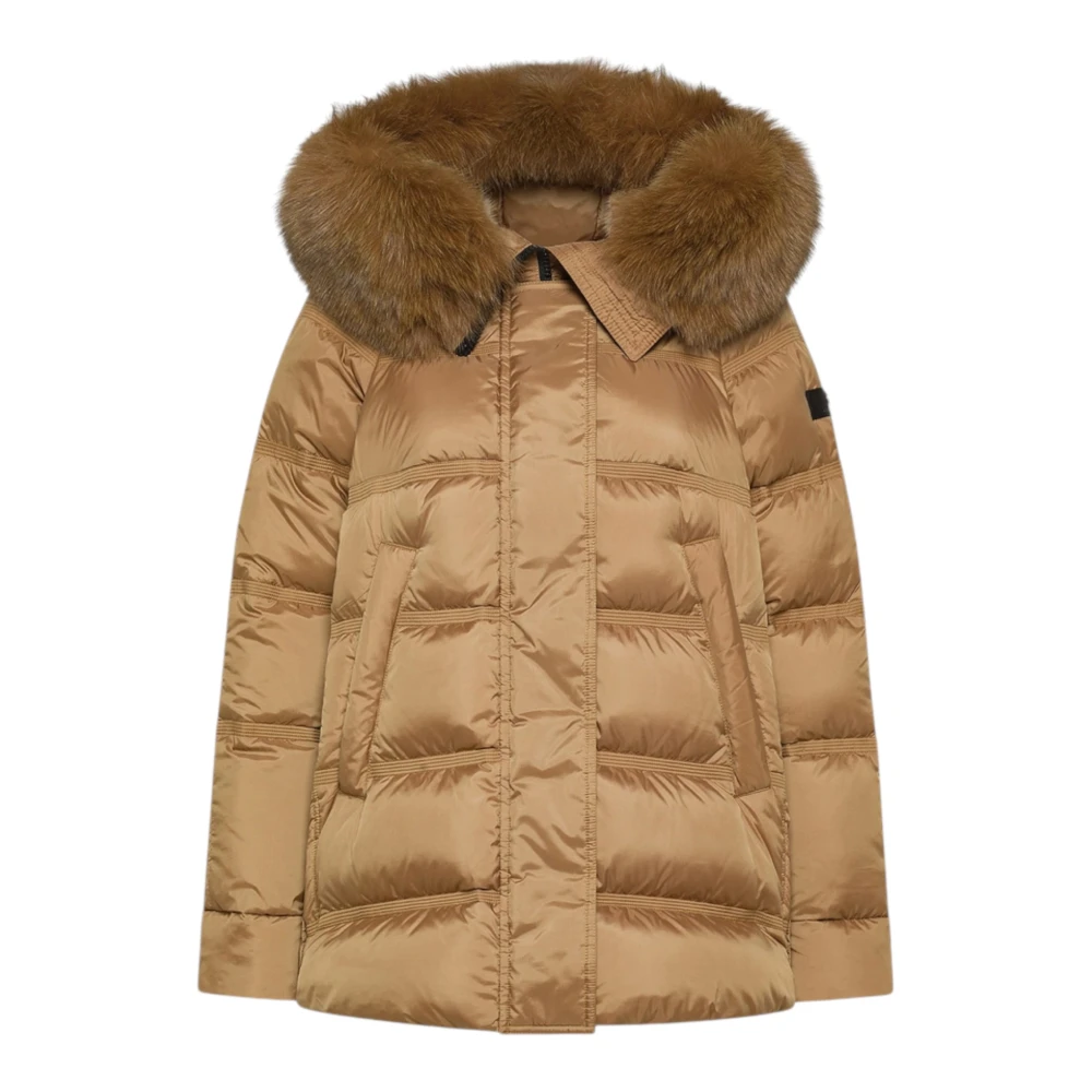 Peuterey Women's Beige Down Jackets, L, Fur Down Jacket Urban Style