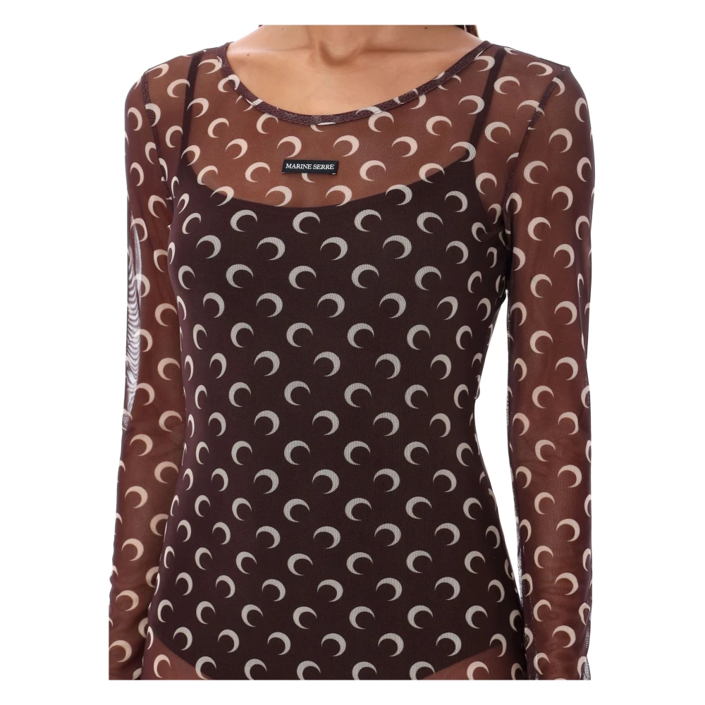 Marine Serre Maan Mesh Lange Jurk Bruin Brown Dames