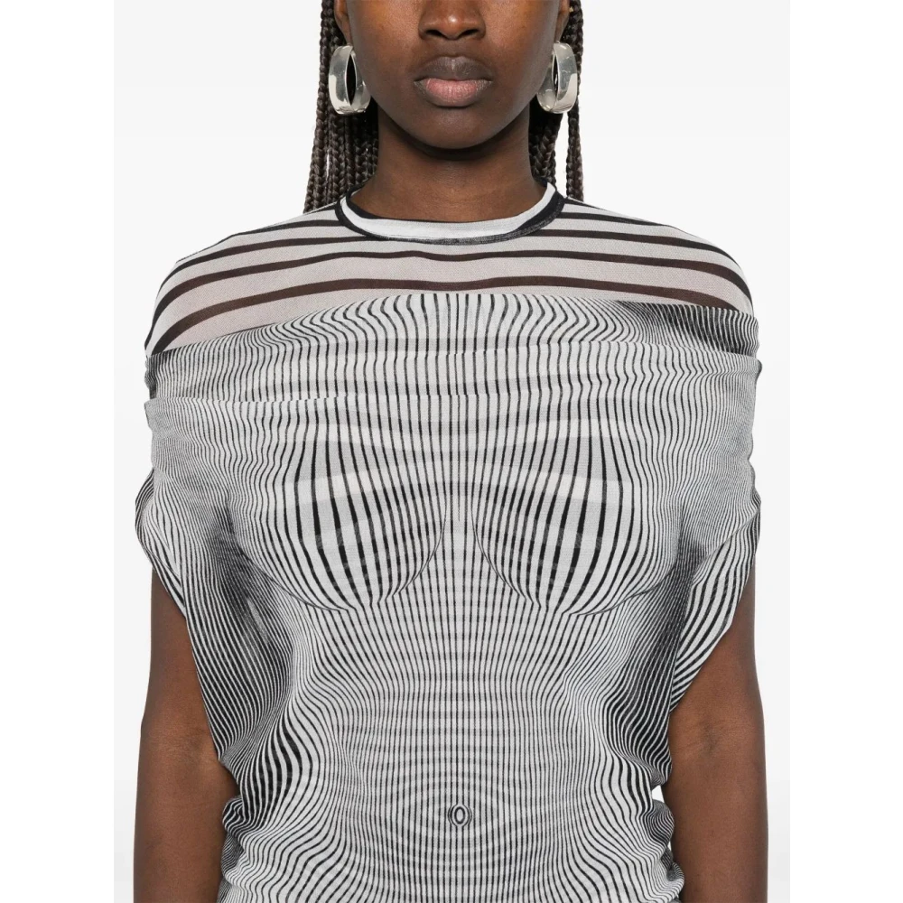 Jean Paul Gaultier Gedrukte Mesh Korte Jurk Dubbellaags White Dames