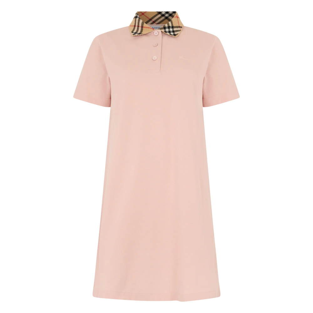 Burberry Women's Pink Check Collar Cotton Polo Shirt Dress, Short Dresses, S, Dresses