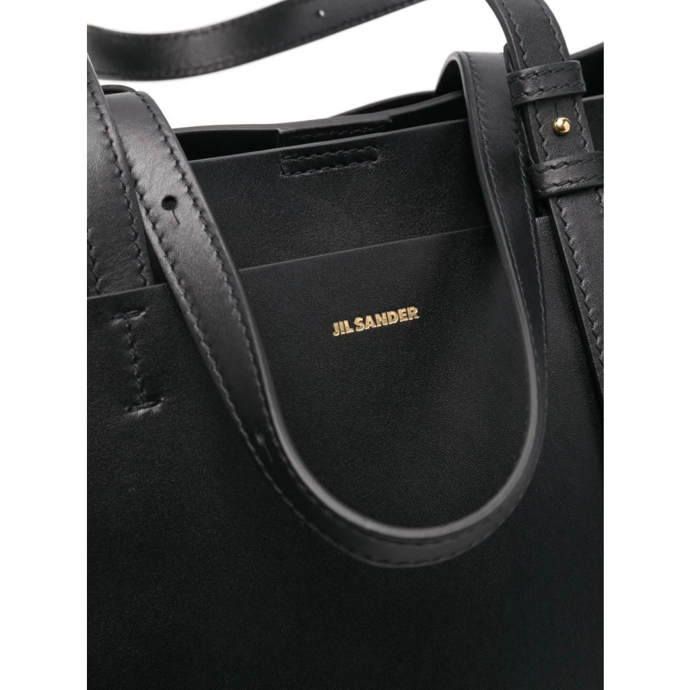 Jil Sander Elegante Zwarte Leren Tote Tas Black Dames