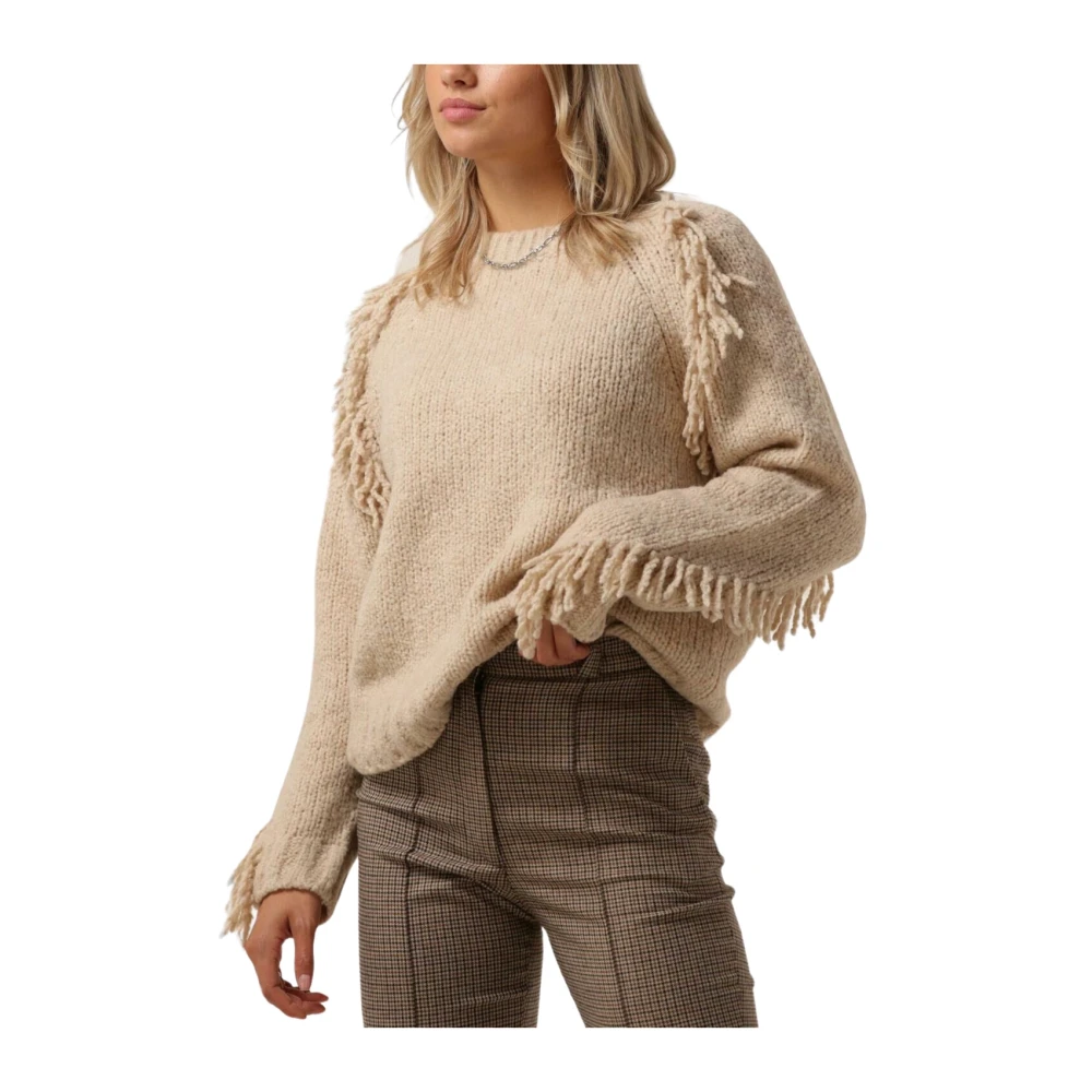 Vanessa Bruno Beige Gebreide Trui met Franjes Beige Dames