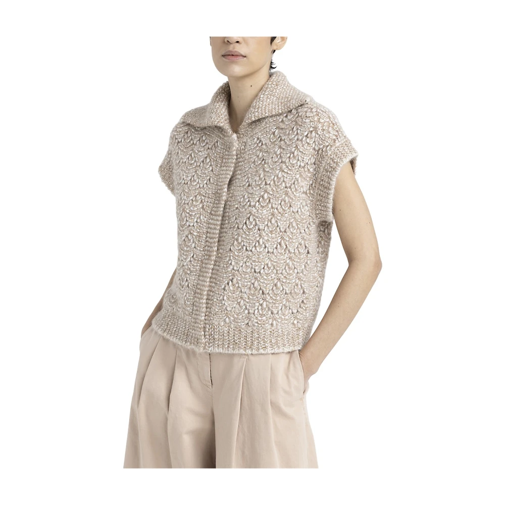 PESERICO Gilet met knopen in alpaca mouliné garen met pailletten en Lurex Brown Dames