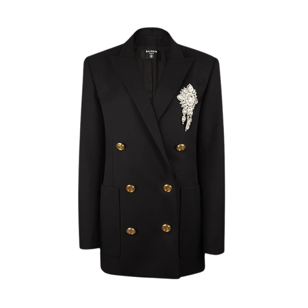 Balmain Zwarte Blazer Vest met Sieraden op de Borst Black Dames