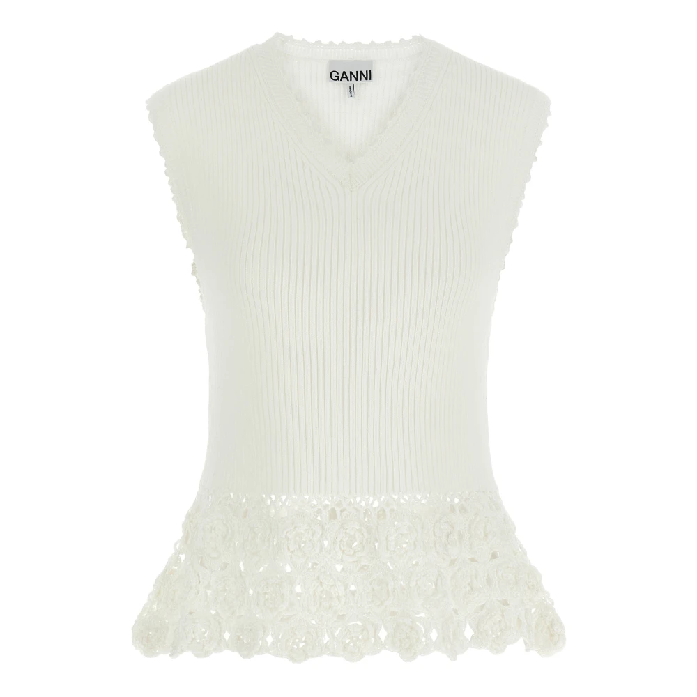 Ganni Women's White Cotton Crochet Vest