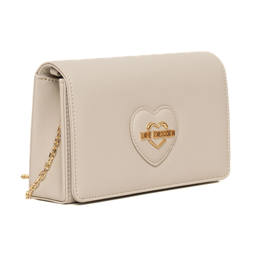 Love Moschino Metalen Ketting Schoudertas met Logo Beige Dames