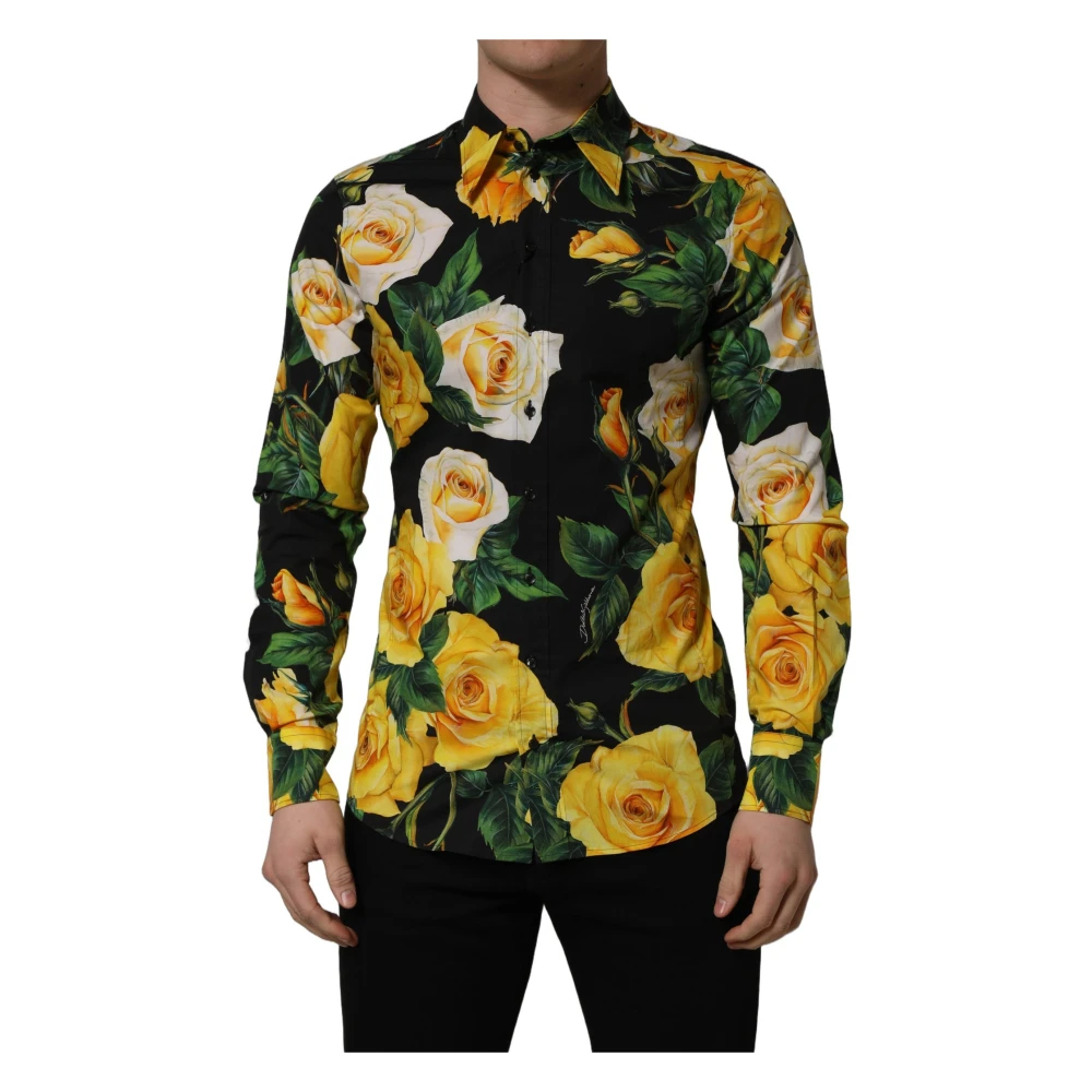 Dolce & Gabbana Black Floral Stretch Cotton SICILIA Fit Dress Shirt - IT40 | M - Image 2