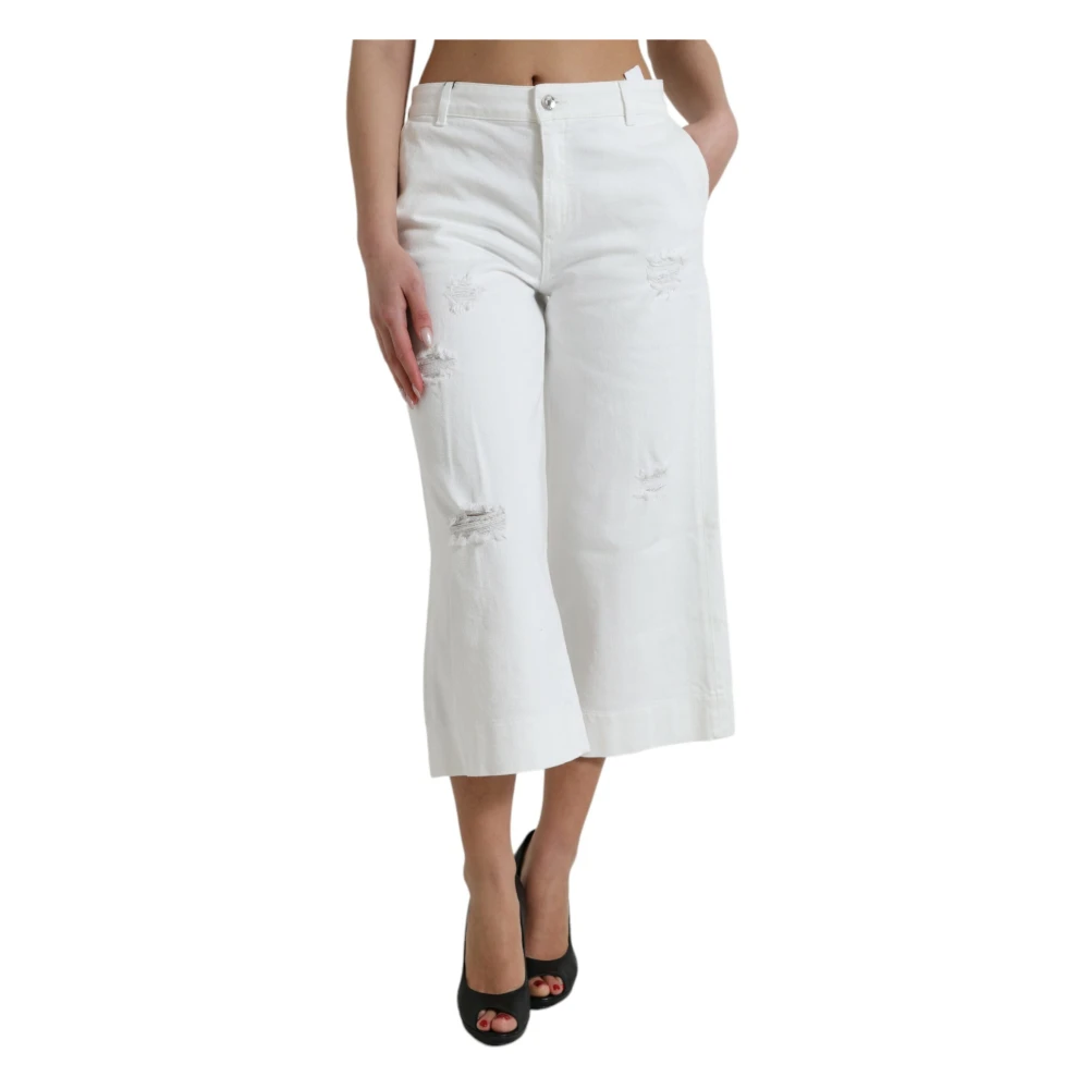 Dolce & Gabbana Women's White Cropped Jeans, M, Cropped Wide Leg Denim Jeans