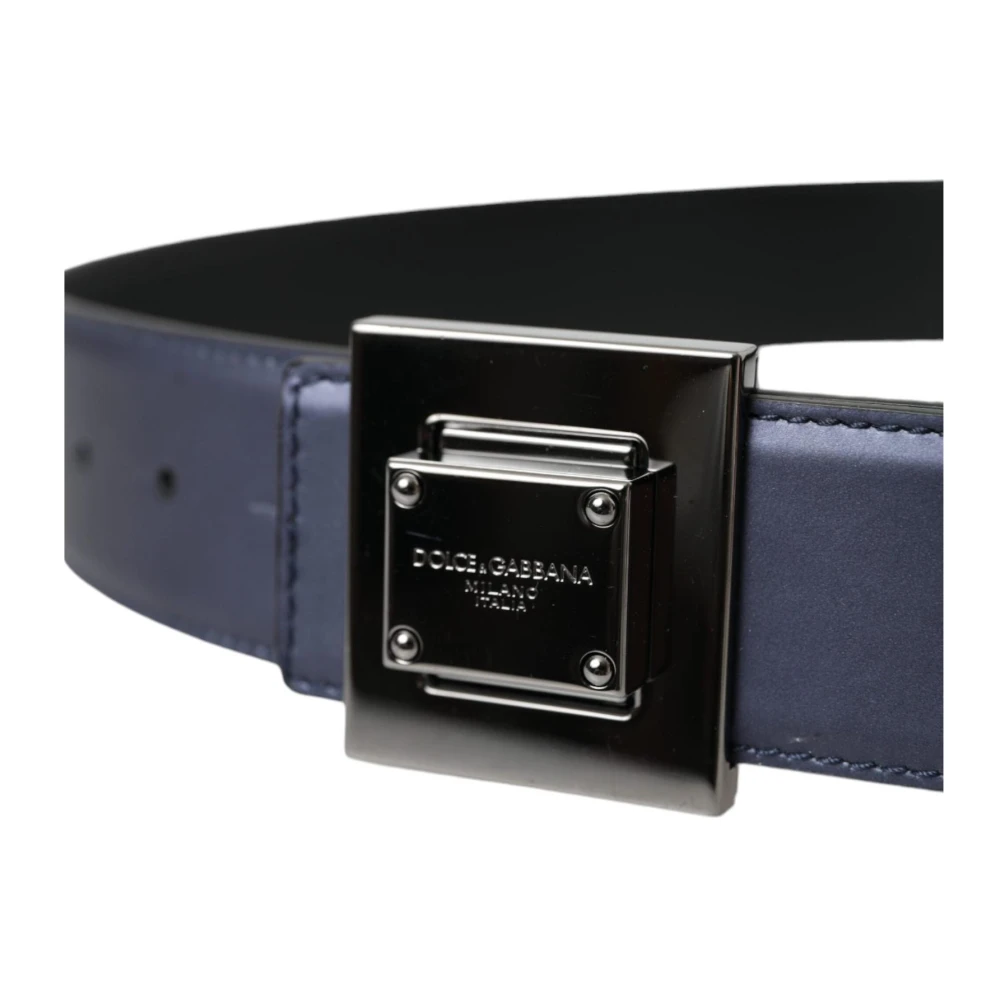 Dolce & Gabbana Blauwe Leren Riem met Vierkante Gesp Blue Dames