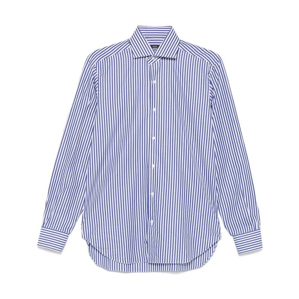 Barba Blauw Gestreept Overhemd met Witte Details Blue Heren