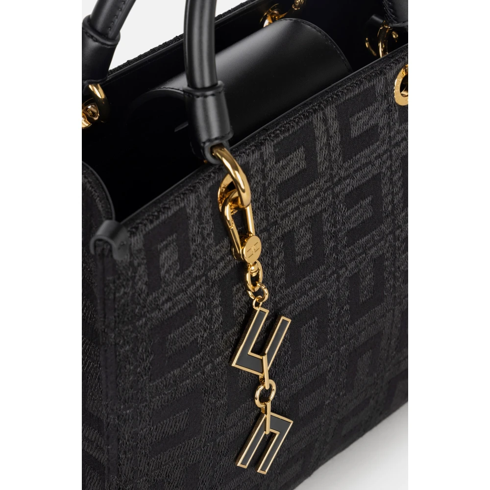 Elisabetta Franchi Chique Jacquard Handtas met Gouden Accenten Black Dames