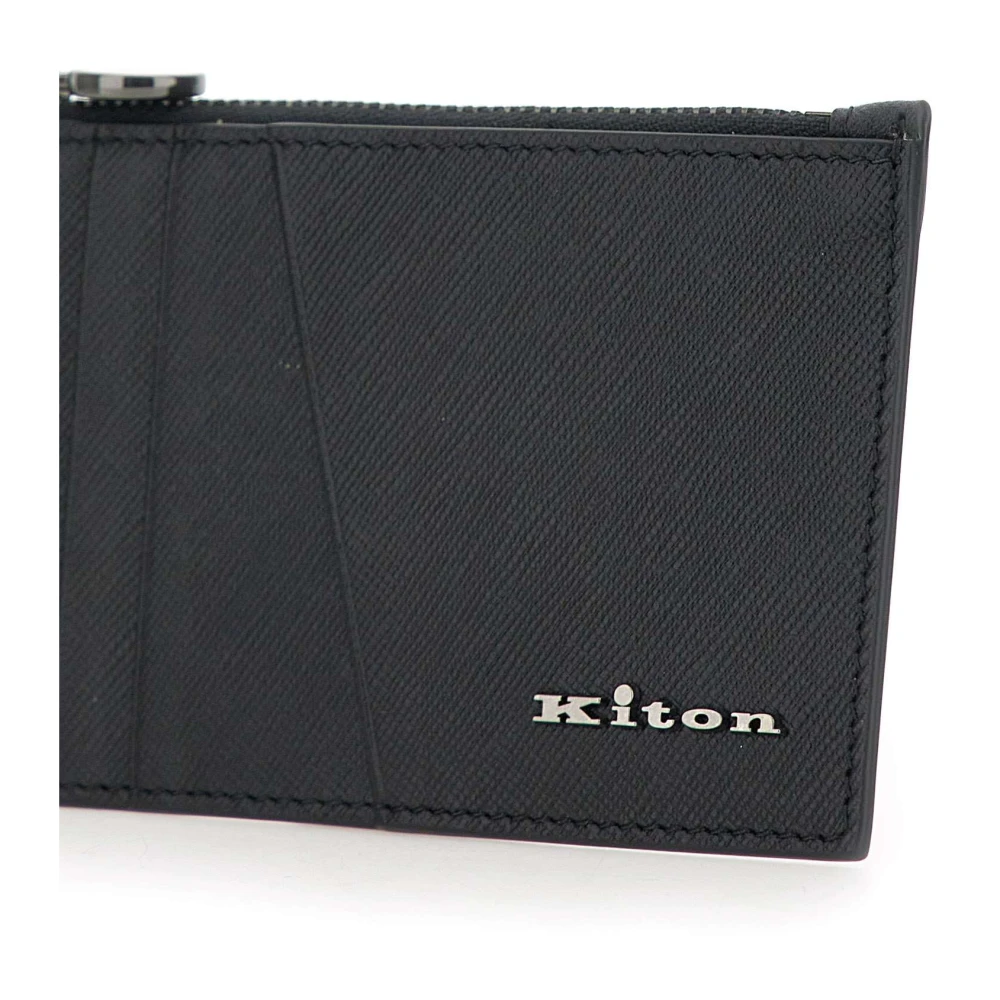 Kiton Heren Leren Portemonnee Zwart Multi Compartimenten Black Heren