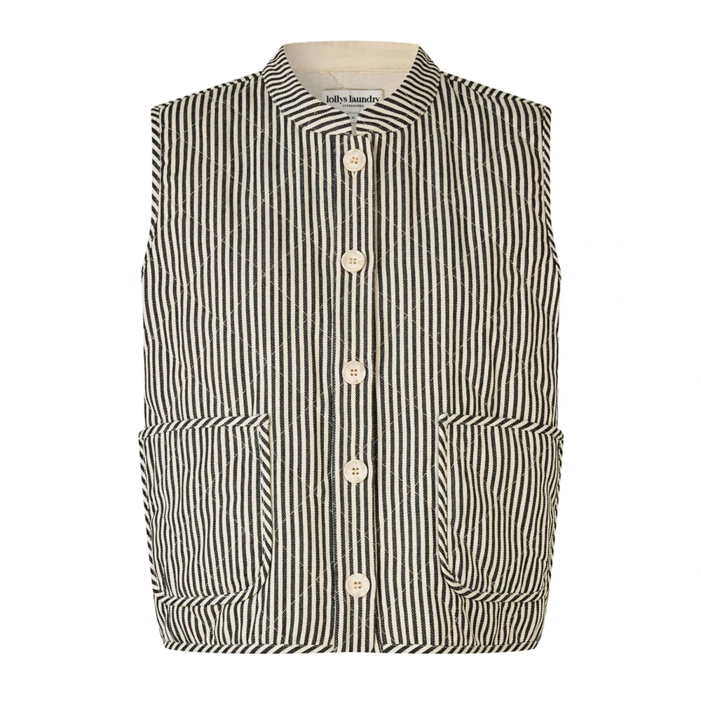Lollys Laundry Women's Black Waistcoats, Xs, Quilted Vest With Classic Stripes