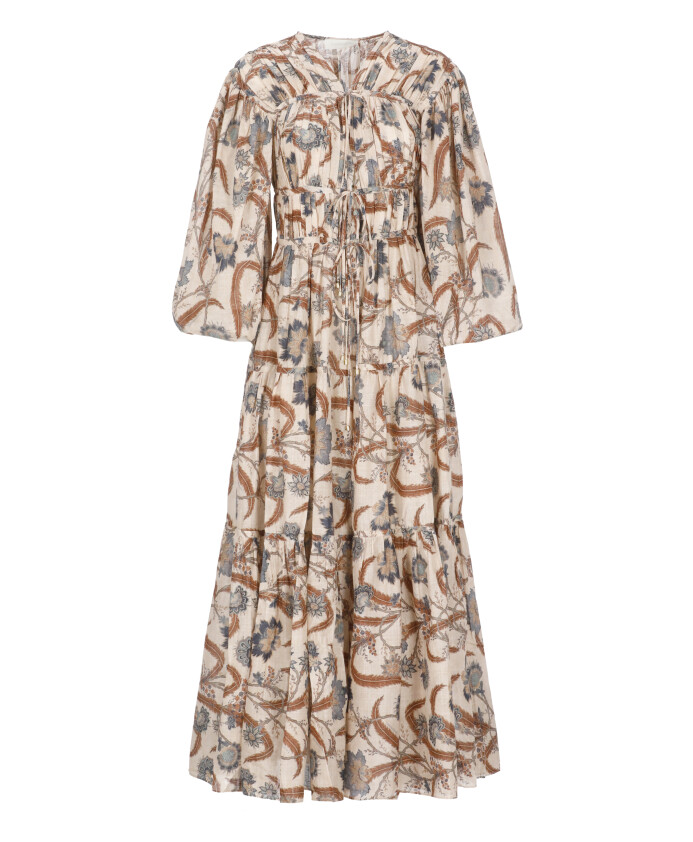robe-beige-en-coton-avec-col-en-v