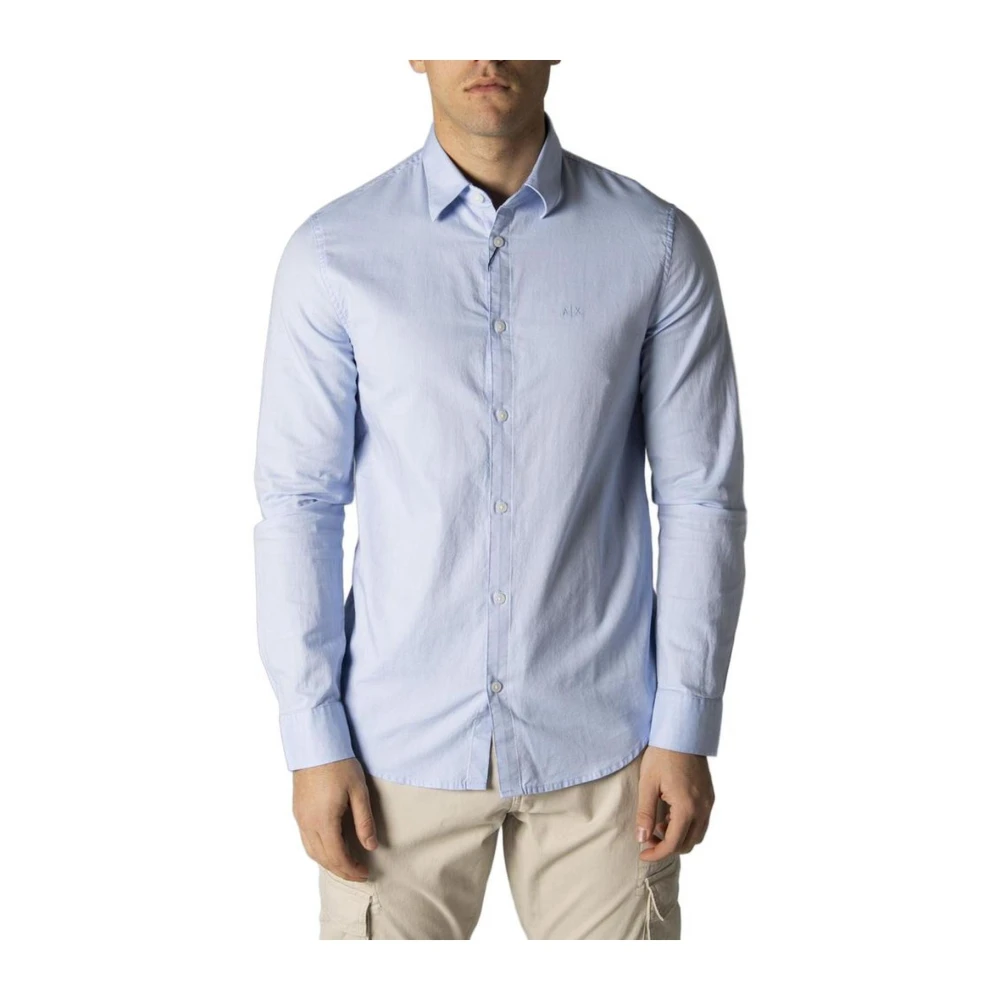 Armani Exchange Herren Blau Klassisches Baumwoll Langarmhemd