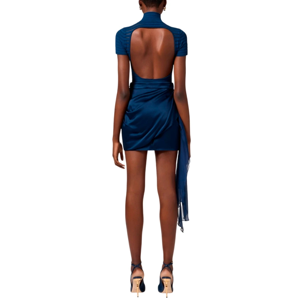Elisabetta Franchi Satijnen strakke geplooide minirok Blue Dames