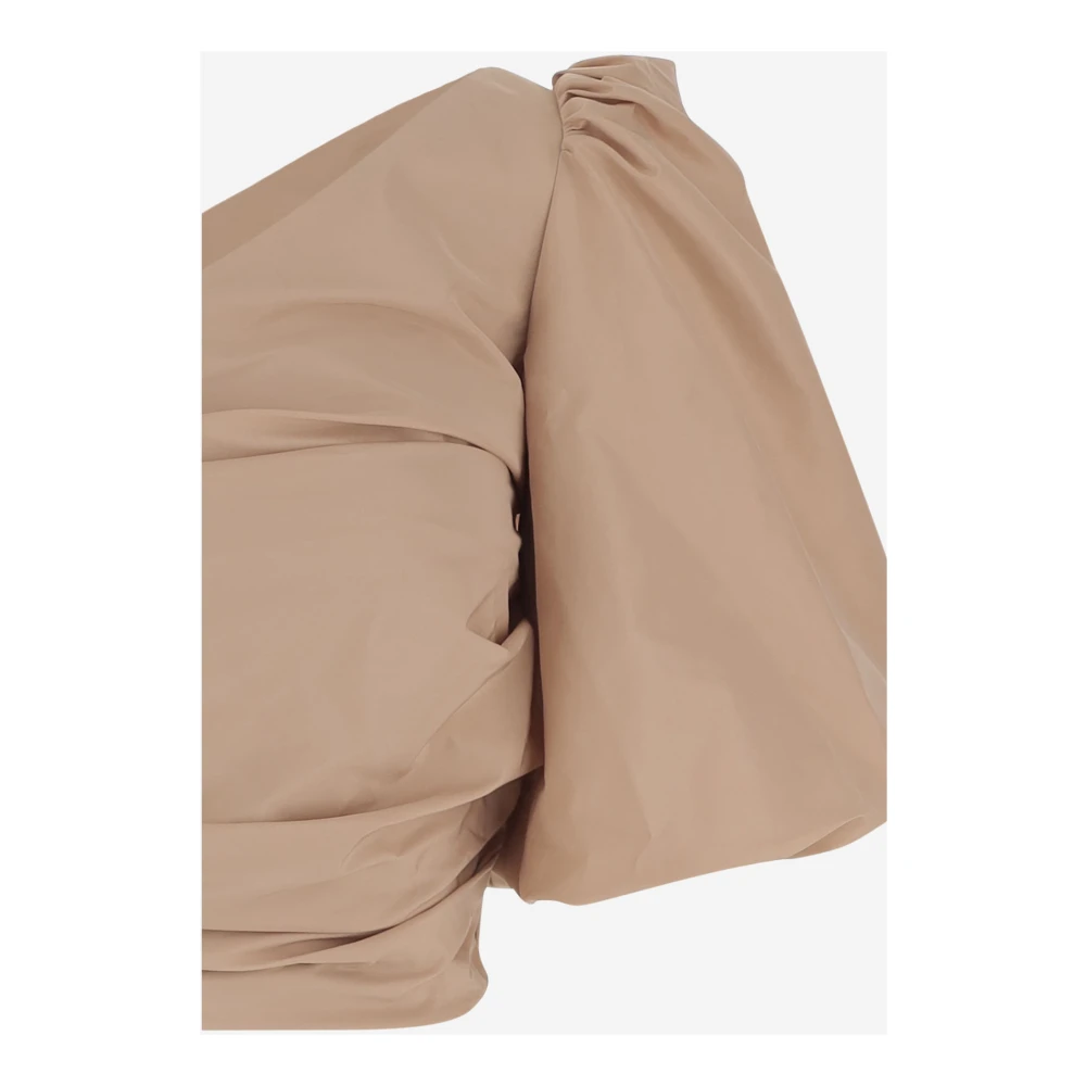 pinko Taffeta One-Shoulder Crop Top Puff Sleeve Pink Dames
