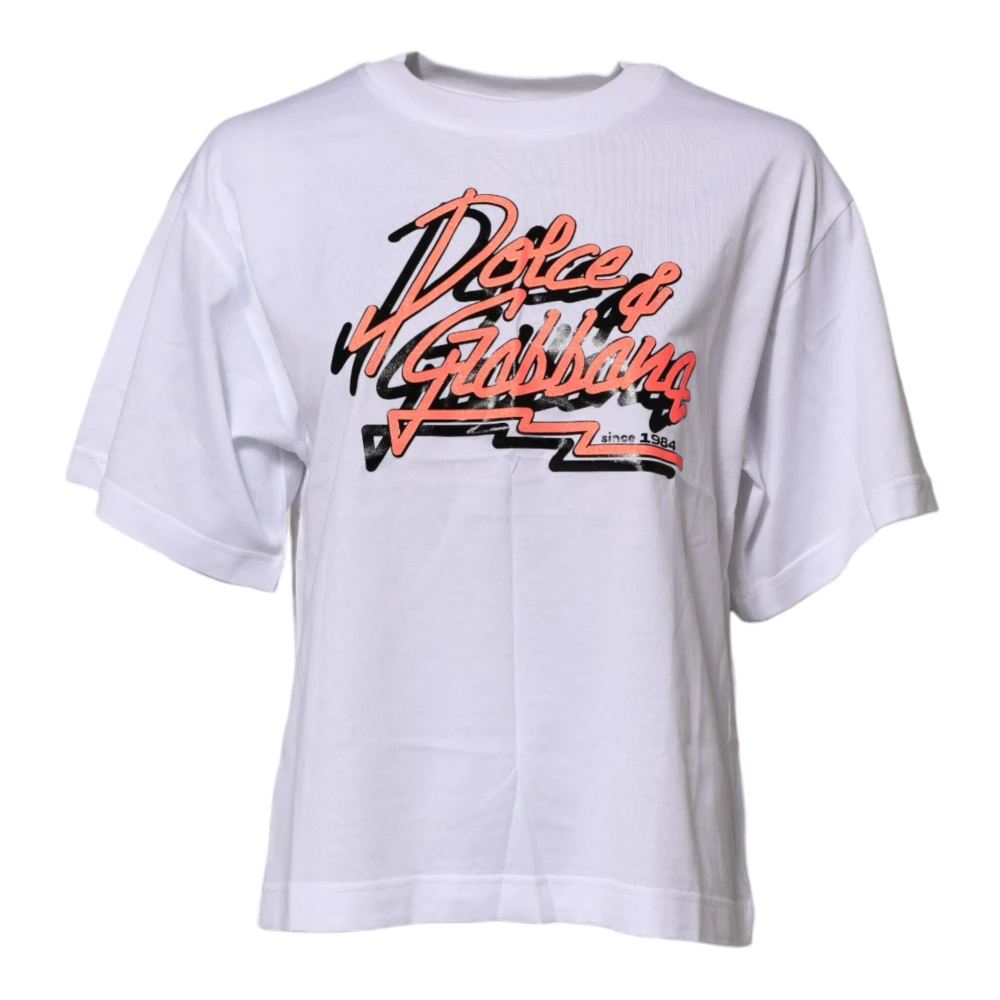 Dolce & Gabbana Women's White Graphic Print Crew Neck T-Shirt