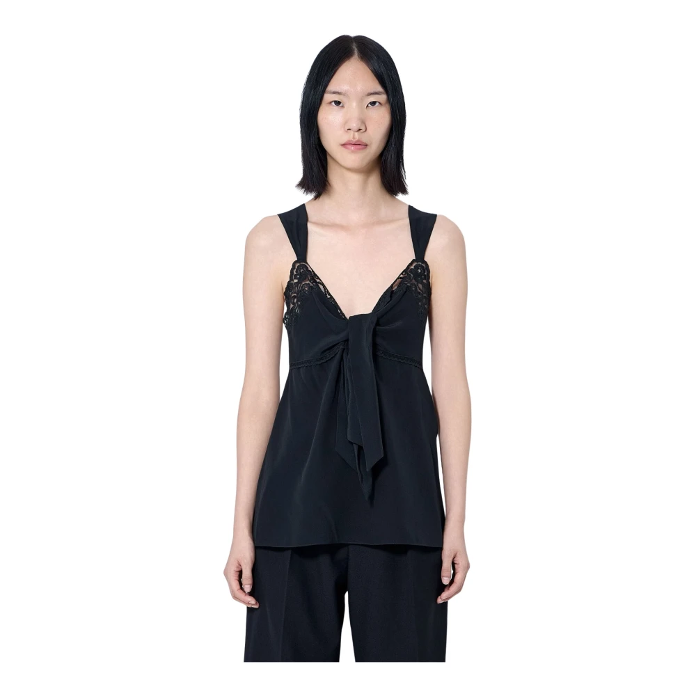 Chloé Donna Nero - Canottiera In Crêpe Di Seta Con Bordi In Pizzo - Tops - M