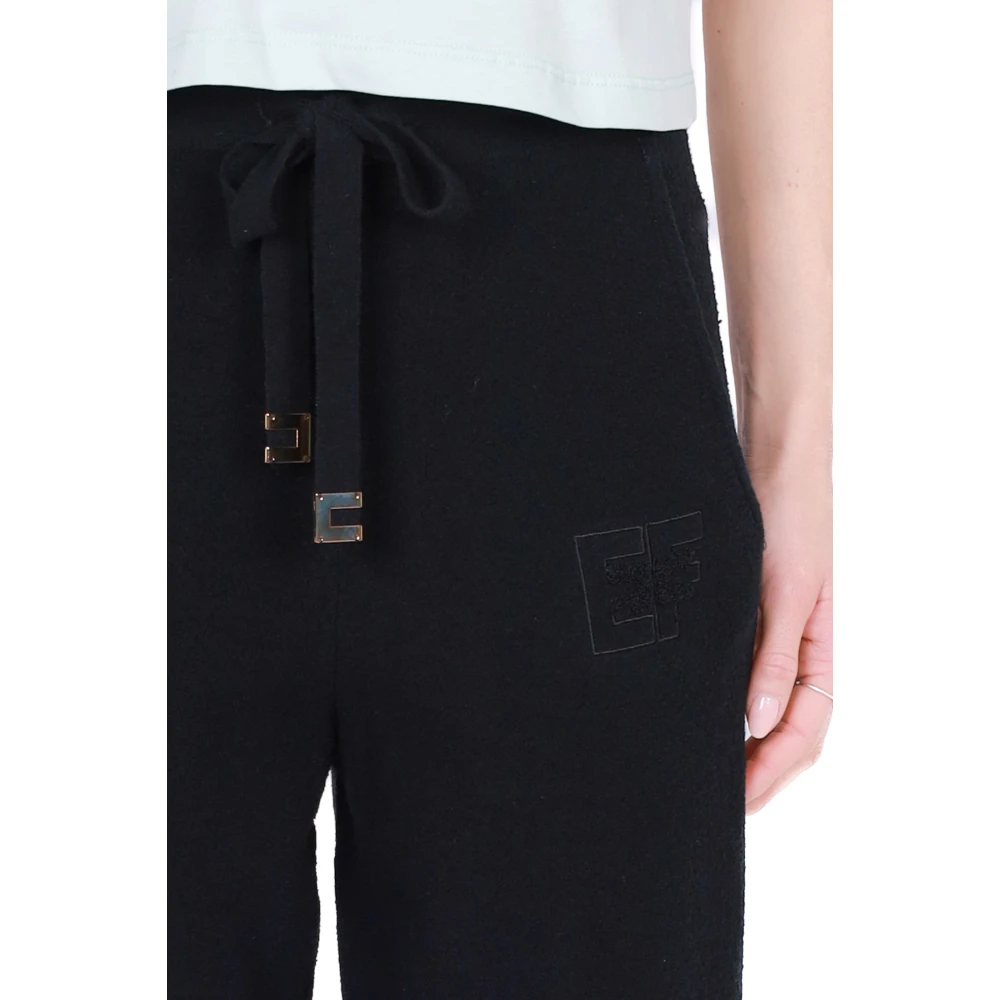 Elisabetta Franchi Zwarte katoenen joggerbroek met logo Black Dames