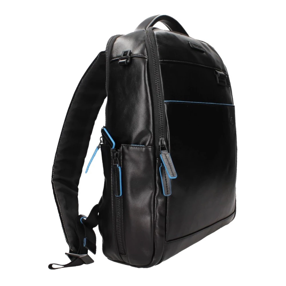 Piquadro Zwarte leren rugzak Eén Black Heren