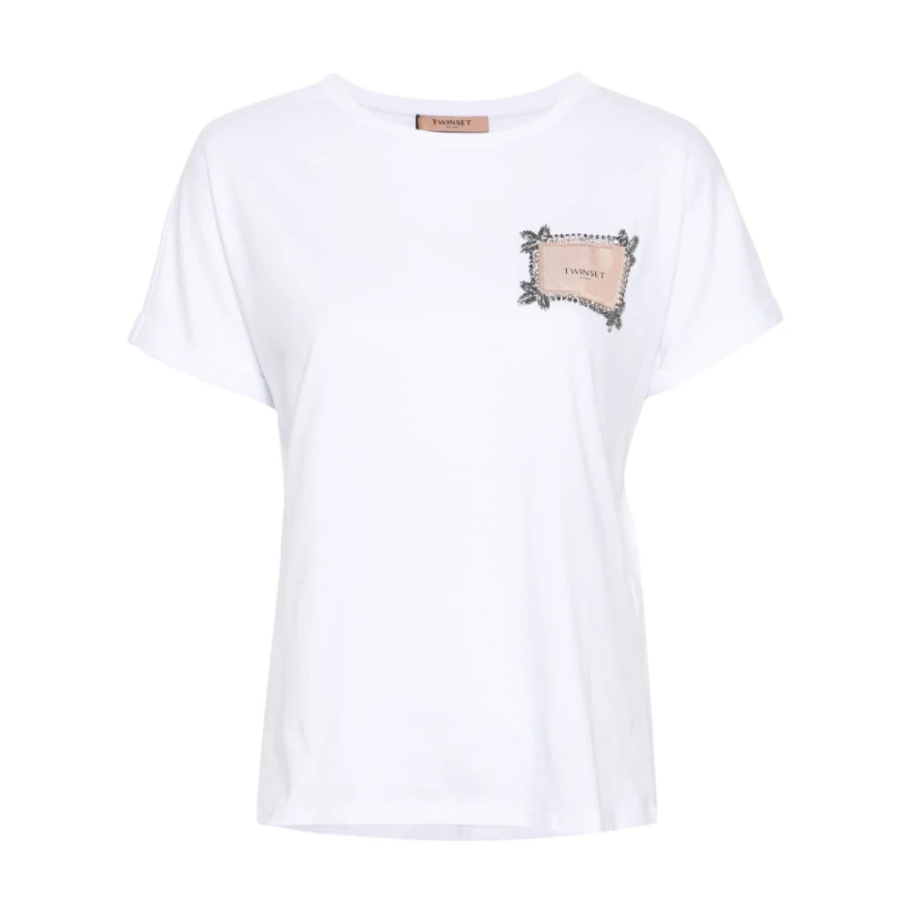 Twinset Witte katoenen T-shirts en Polos met Logo Patch White Dames