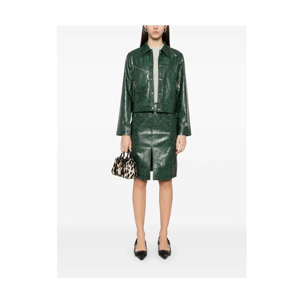 BAUM UND PFERDGARTEN Donkergroene Leren Rok met Voorspleet Green Dames