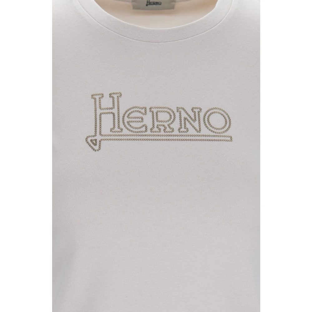 Herno T-shirt met bladlogo korte mouwen Beige Dames