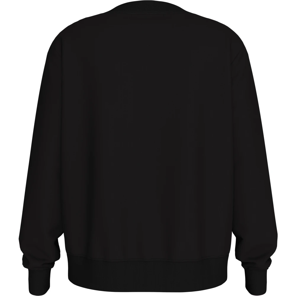 Calvin Klein Zwarte Sweater Regeneratief Katoen Geborduurd Logo Black Dames