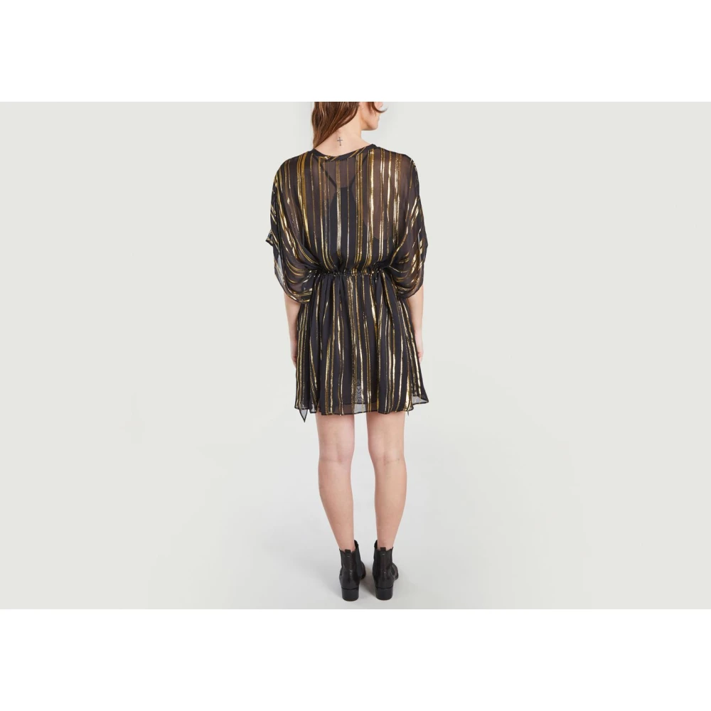 IRO Gestreepte Zijden Kaftan Jurk Black Dames