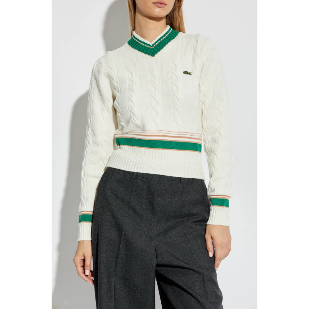Lacoste Wollen trui met logo Beige Dames