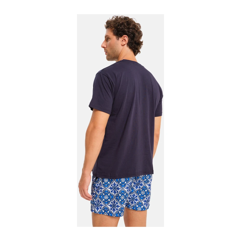 Peninsula Italiaans Geborduurd Katoenen T-shirt Blue Heren