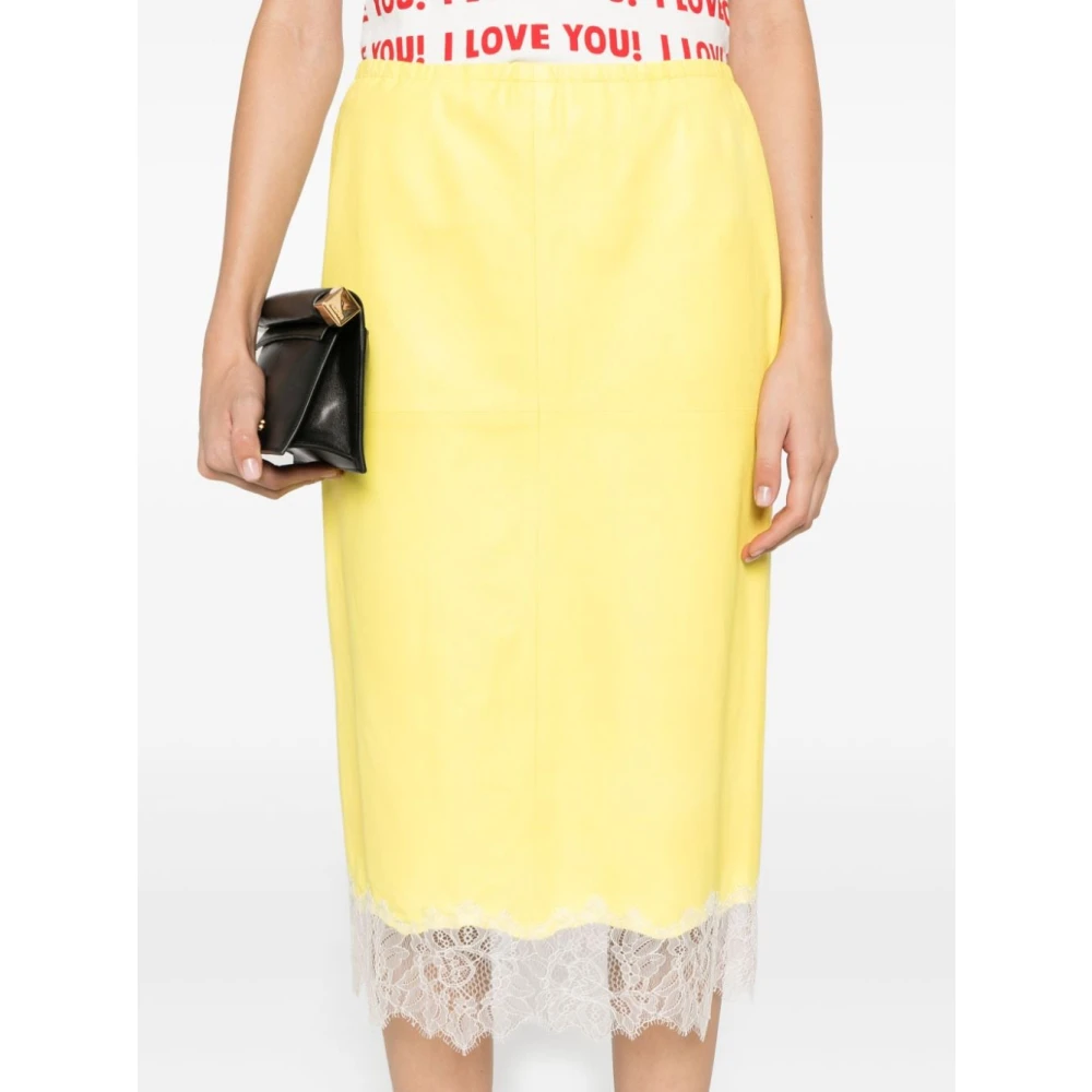 Blumarine Midi Rokken met Elastische Taille en Kant Yellow Dames