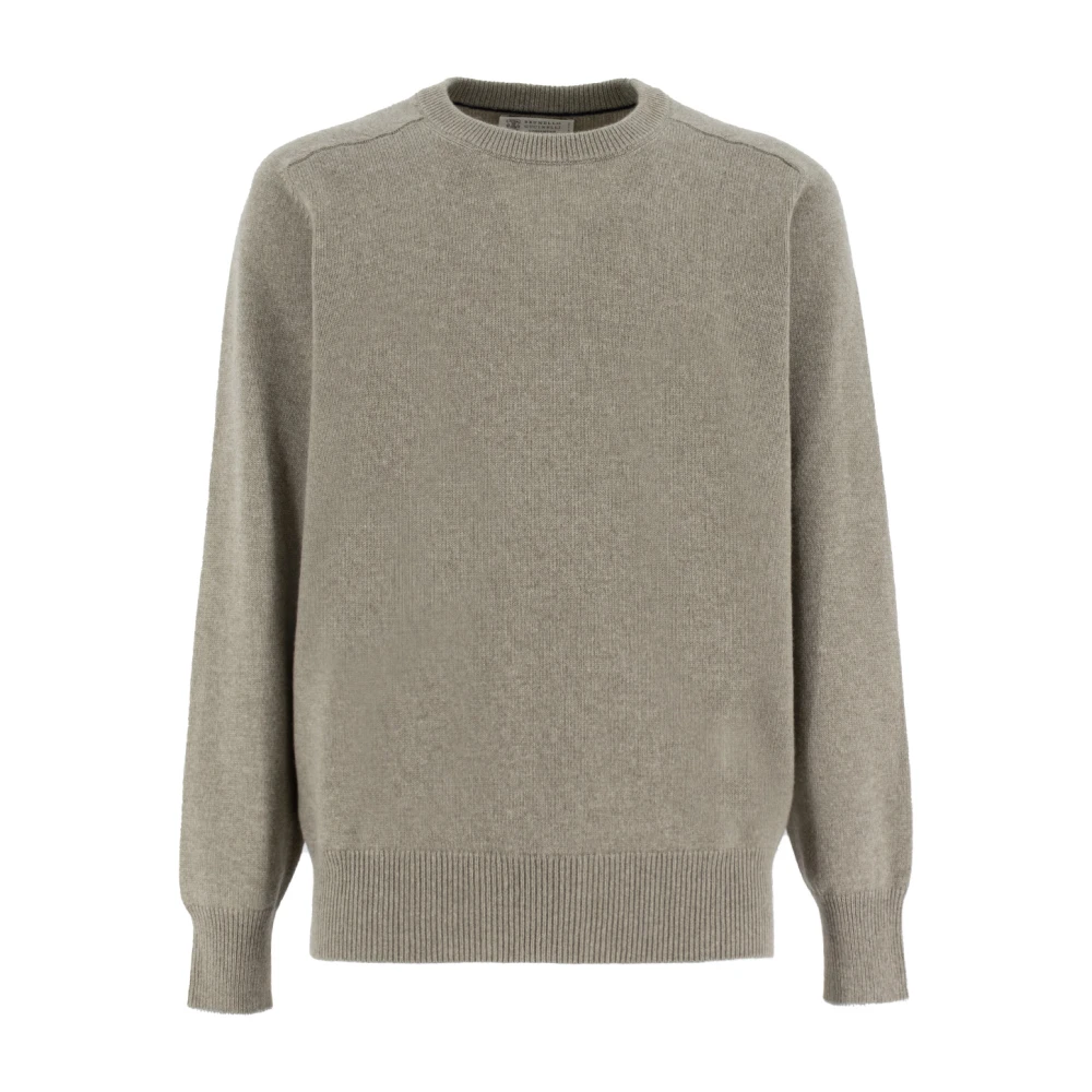 BRUNELLO CUCINELLI Kasjmier Crew-Neck Jumper met Trims Gray Heren