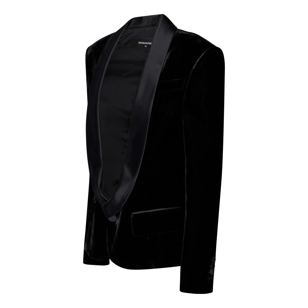 Dsquared2 Zwarte Zijden Satijnen Shawl Kraag Jas Black Dames