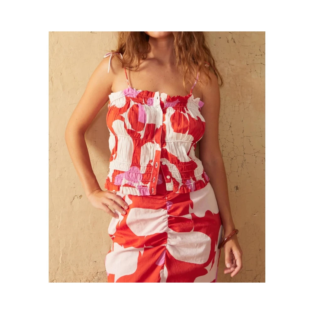 Mare Di Latte Zeventiger Jaren Roze Katoenen Top Multicolor Dames
