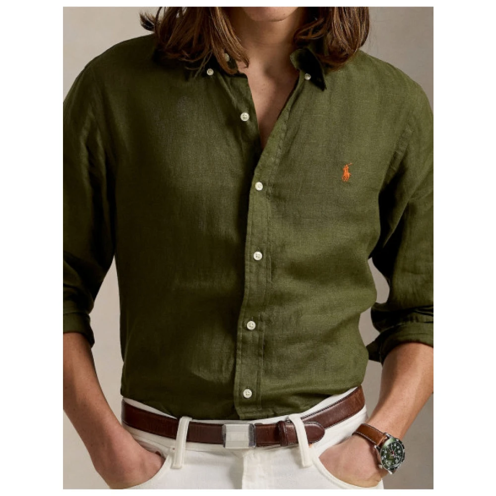 Polo Ralph Lauren Custom Fit Linnen Overhemd Green Heren