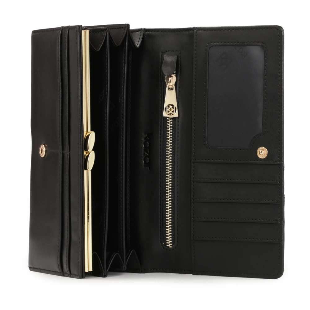 Kazar Zwarte leren portemonnee met gouden strass-steentjes Black Dames