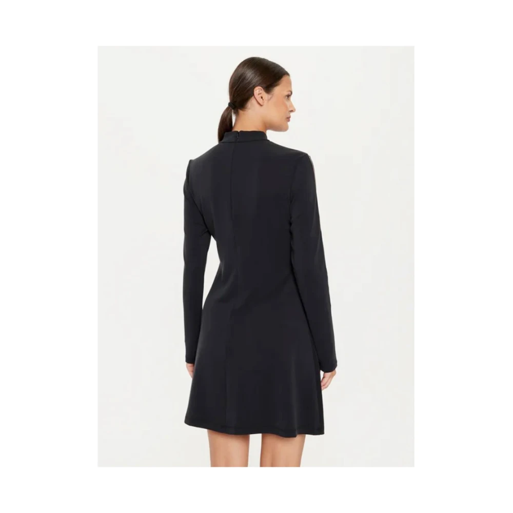 Emporio Armani EA7 Zwarte Jersey Jurk met Hoge Kraag Black Dames