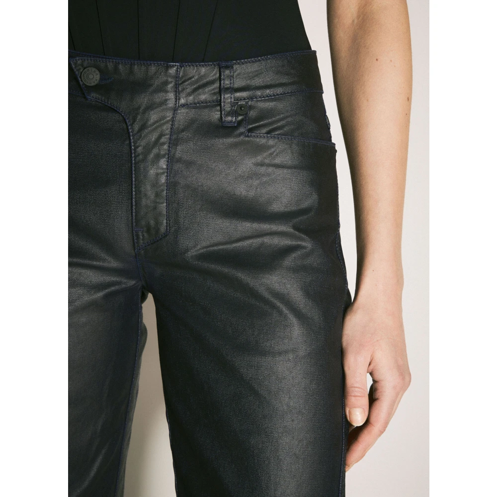 Mugler Gewaxte Katoenen Straight Leg Broek Black Dames