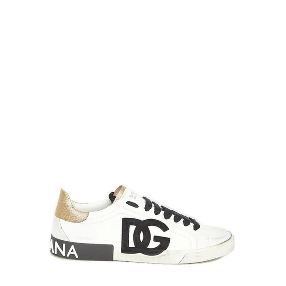 Dolce & Gabbana Herren Weiß Low Top Sneakers Mit Dg Logo
