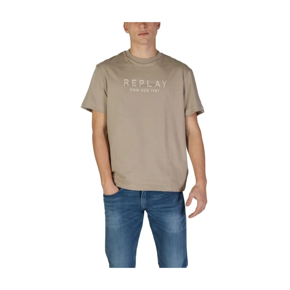 Replay Katoenen T-shirt Korte Mouwen Lente Zomer Beige Heren