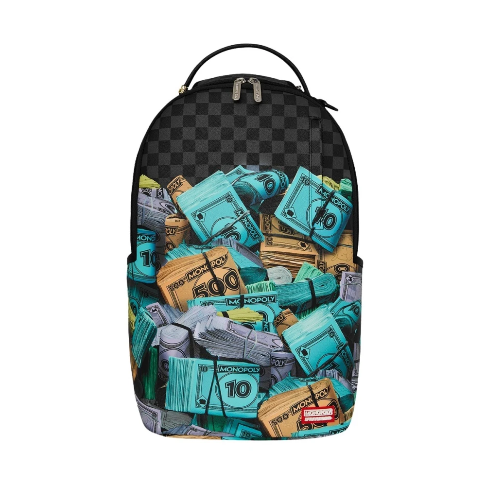 Sprayground Men's Black Backpacks, One Size, Monopoly Money Stacks Backpack