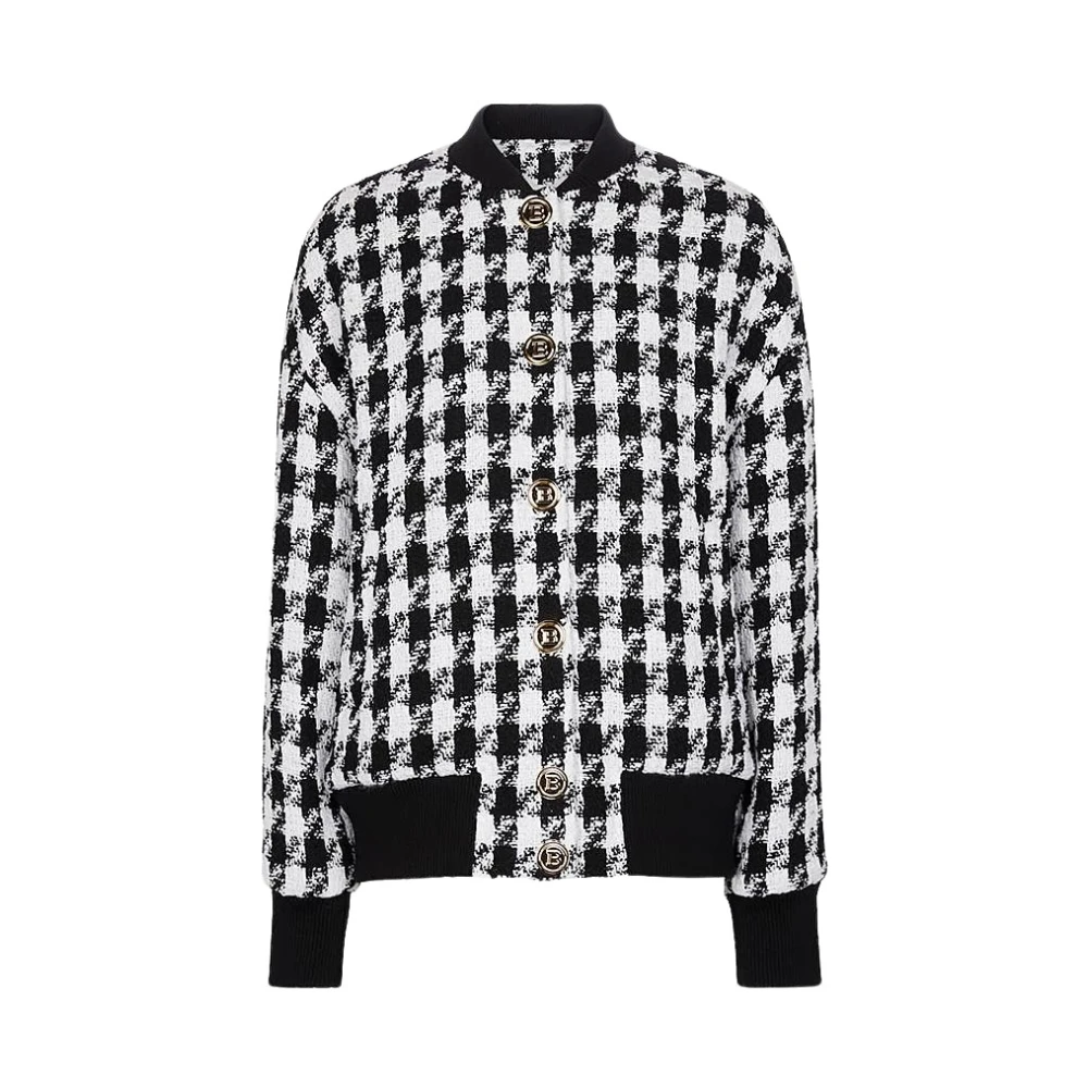 Balmain Svartvit Houndstooth Bomberjacka Black, Dam